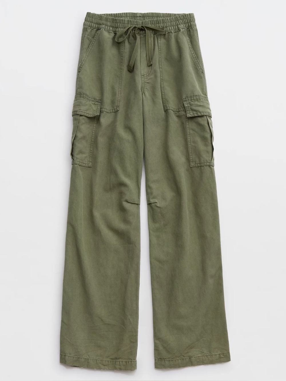 Aerie olive fun Village Cargo Pants jeans drawstring pockets wide leg mid rise